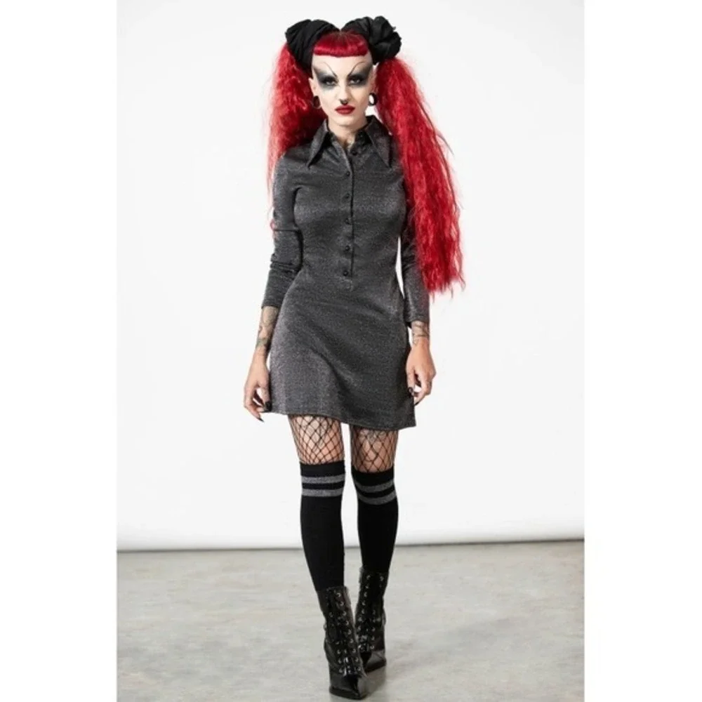 Killstar Diana glitter Silver Metallic Mini Dress Goth Alternative Sparkle‎